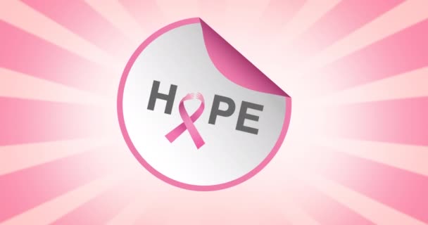 ピンクのリボンのロゴと希望のテキストのアニメーションピンクの背景に表示されます 乳がん認知キャンペーンのコンセプトデジタル生成ビデオ — ストック動画