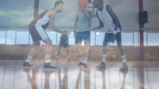 Spor Salonundaki Basketbol Maçında Bağlantı Ağının Animasyonu Global Spor Fitness — Stok video