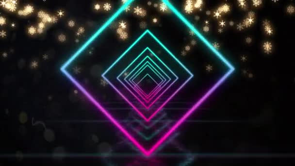 Cyfrowa Animacja Kolorowych Neonowych Kwadratów Płynnym Ruchu Lśniących Gwiazdach Czarnym — Wideo stockowe