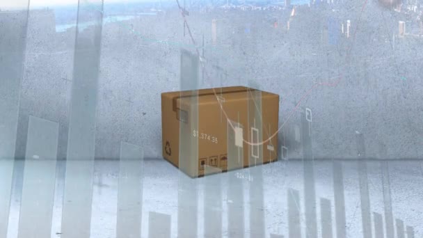 Statistické Zpracování Dat Přes Doručovací Box Padající Šedé Pozadí Logistika — Stock video