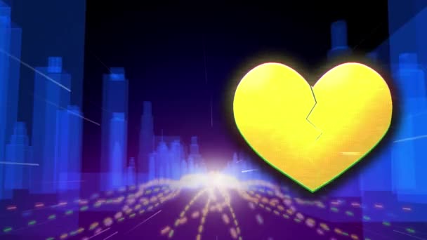 Sosyal Medyanın Animasyonu Şehir Manzarası Üzerinde Kırık Kalp Ikonu Küresel — Stok video