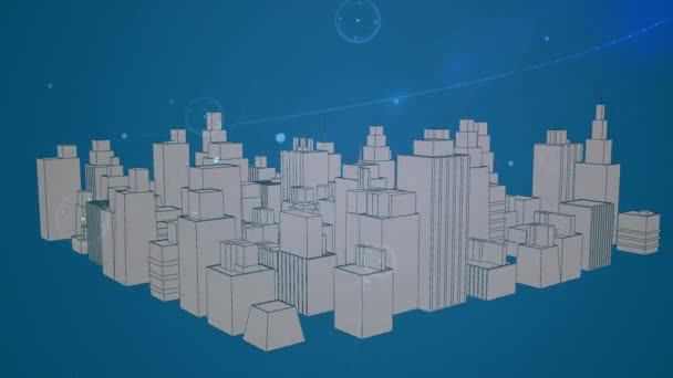 Animazione Digitale Rete Connessioni Contro Modello Città Che Gira Sfondo — Video Stock