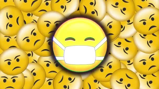 Animacja Ikony Emoji Mediów Społecznościowych Maską Twarzy Otoczoną Emojis Globalne — Wideo stockowe