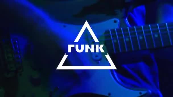 Animación Texto Funk Sobre Hombre Tocando Guitarra Eléctrica Concepto Redes — Vídeos de Stock