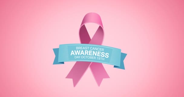 Анімація Логотипу Рожевої Стрічки Тексту Раку Молочної Залози Являється Рожевому — стокове відео