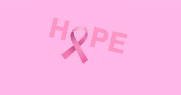 Animation Pink Ribbon Logo Hope Text Appearing Pink Background Breast — Stock Video