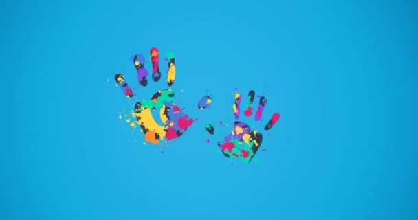 Анимация Цветных Рук Движущихся Синем Фоне Школа Образование Обучение Концепция — стоковое видео