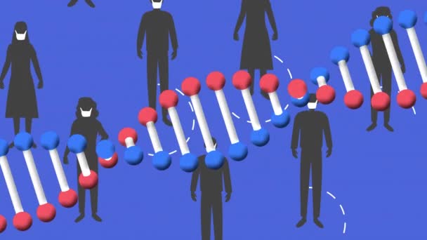 Dns Struktúra Sziluett Emberek Fenntartása Társadalmi Távolságot Kék Háttér Coronavirus — Stock videók