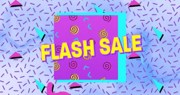 Animatie Van Flash Sale Tekst Gele Letters Felgekleurde Retro Patroon — Stockvideo