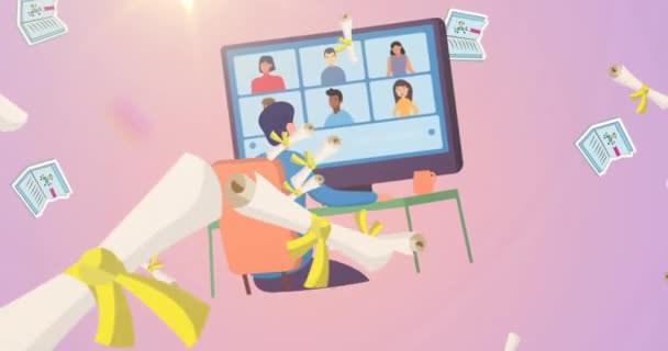 Animación Del Texto Regreso Escuela Sobre Fondo Rosa Escuela Educación — Vídeo de stock