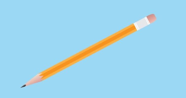 青い背景に動く鉛筆アイコンのアニメーション 学校教育と研究の概念をデジタルで生成し — ストック動画