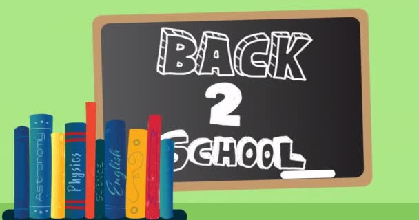 Animation Back School Text Green Background School Education Study Concept — Stock Video