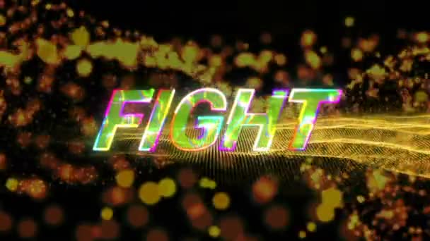 Electric Effect Fight Text Yellow Digital Wave Spots Light Black — Stock Video