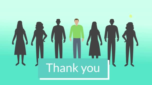 Thank You Text Banner People Maintain Social Distancing Icons Green — Stock Video