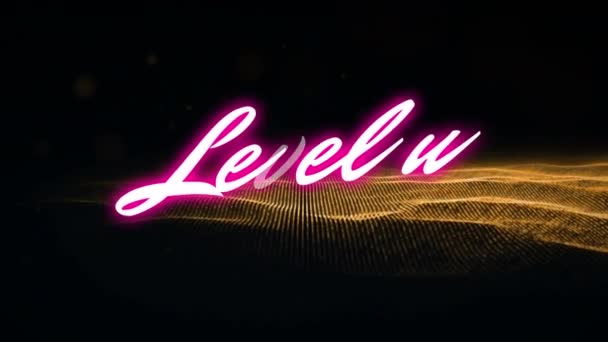 Digital Animation Neon Pink Level Text Yellow Digital Wave Black — Stock Video