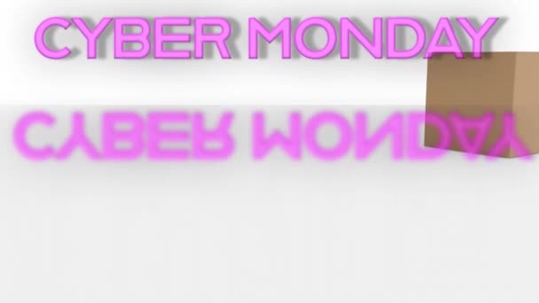 Neon Pink Cyber Monday Sale Text Banner Delivery Box Falling — Stock Video