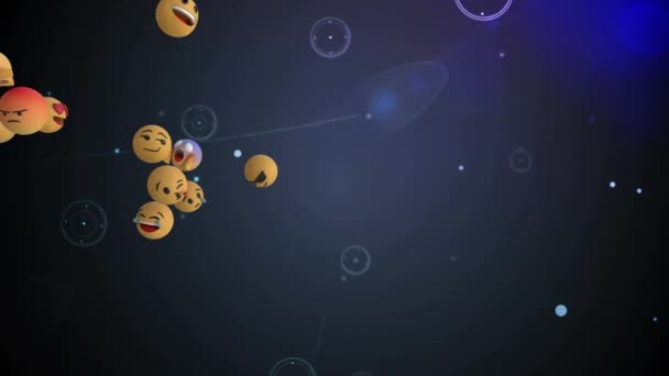 Animation Numérique Multiples Emojis Visage Flottant Contre Réseau Connexions Sur — Video