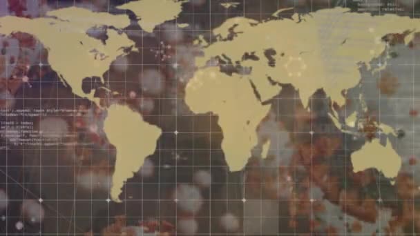 Strutture Molecolari Sulla Mappa Del Mondo Contro Molteplici Cellule Covid — Video Stock