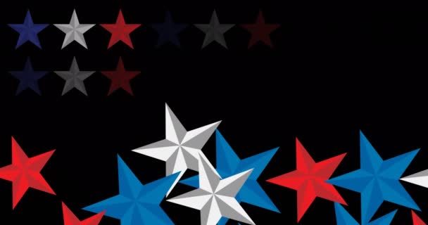 黒を背景に赤と青の星のアニメーション 愛国心とお祝いのコンセプトをデジタルで — ストック動画