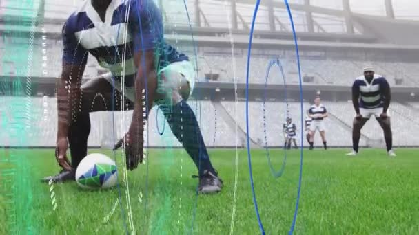 Animazione Della Scansione Dello Scopo Giocatori Rugby Maschi Allo Stadio — Video Stock