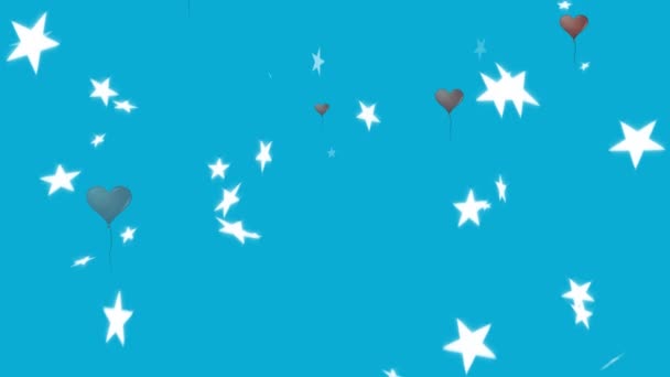 Animation Social Media Heart Icons Stars Που Πέφτουν Μπλε Φόντο — Αρχείο Βίντεο