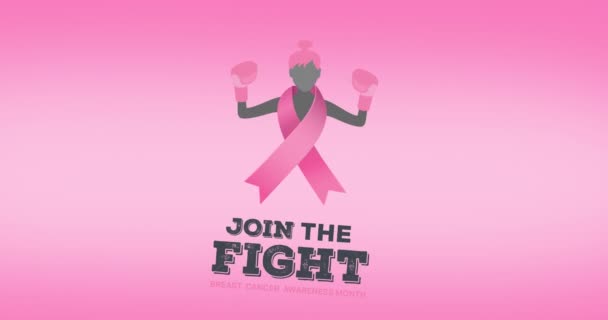 Animation Pink Ribbon Logo Breast Cancer Text Appearing Pink Background — Stock Video