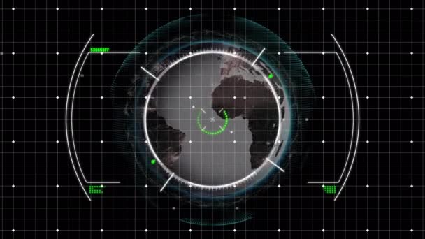 Digital Animation Scope Scanning Grid Network Spinning Globe Black Background — Stock Video