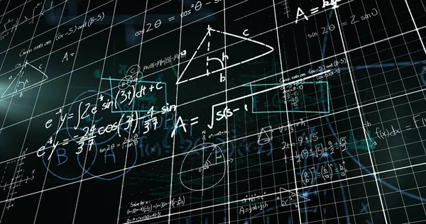 Imagem Equações Matemáticas Sobre Fundo Preto Educação Volta Conceito Escola — Fotografia de Stock