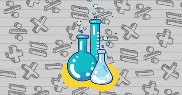 Imagen Pictograma Químico Sobre Múltiples Símbolos Matemáticos Flotantes Sobre Fondo —  Fotos de Stock