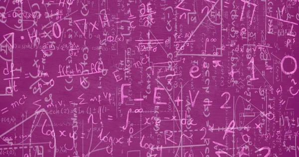 Изображение Математических Уравнений Движущихся Розовом Фоне Школа Образование Обучение Концепции — стоковое фото