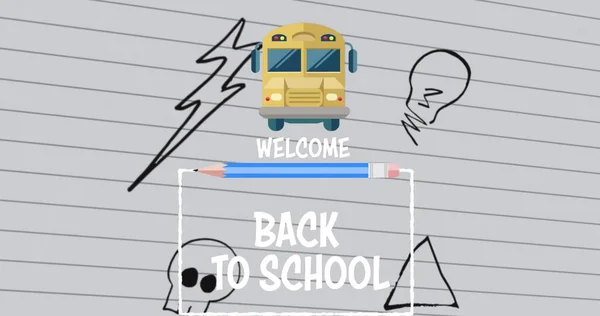 Bild Des Textes Back School Über Zeichnungen Auf Grauem Hintergrund — Stockfoto