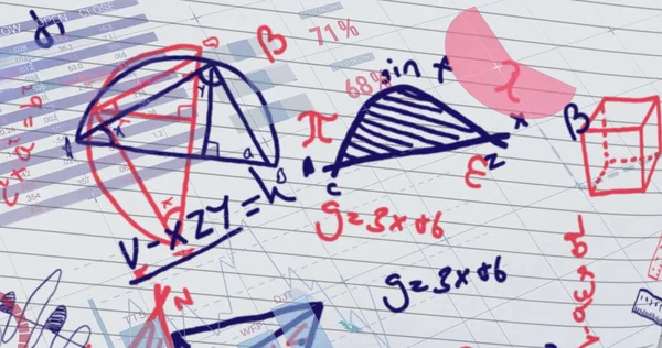 Citra Persamaan Matematika Atas Diagram Dan Pemrosesan Data Pada Latar — Stok Foto