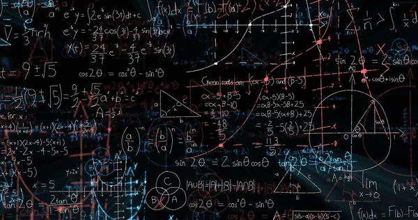 Imagen Ecuaciones Matemáticas Sobre Fondo Negro Educación Volver Concepto Escolar — Foto de Stock