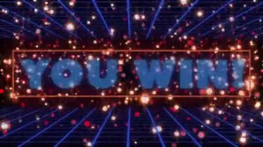 Dijital animasyon, siyah arkaplandaki ışık ve ızgara ağlarına karşı metin afişi kazandı. Video oyunu arayüzü ve teknoloji kavramı