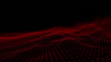 Siyah arkaplanda dalgalanan kırmızı nokta manzarasının animasyonu. teknoloji, doğa, enerji ve hareket kavramı dijital olarak oluşturulmuş video.