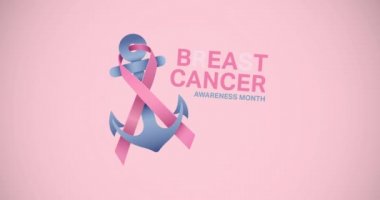 Pembe arka planda beliren pembe kurdele logosu ve göğüs kanseri metninin animasyonu. Göğüs kanseri pozitif farkındalık kampanyası konsepti dijital olarak üretildi.