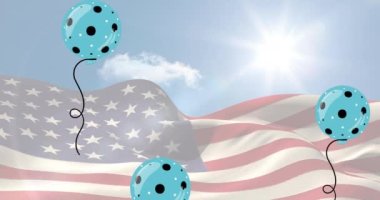 Amerikan bayrağının üzerinde mutlu gaziler günü mesajları ve balonlarla geçen zamanın animasyonu. Vatanseverlik ve kutlama konsepti dijital olarak oluşturulmuş video.