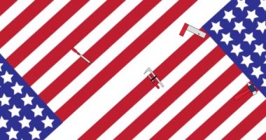 Amerikan bayrak yıldızları ve çizgileri üzerinden İşçi Bayramı metninin canlandırılması. Vatanseverlik ve kutlama konsepti dijital olarak oluşturulmuş video.