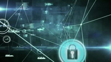 Çevrimiçi güvenlik asma kilit simgeleriyle bağlantı ağlarının animasyonu. küresel internet güvenliği, bağlantılar ve veri işleme konsepti dijital olarak oluşturulmuş video.