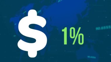 Dolar işaretinin animasyonu ve finansal veri işleme üzerindeki yüzde yeşille doluyor. küresel finansman, iş ve veri işleme kavramı dijital olarak oluşturulmuş video.