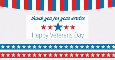 Hizmetleriniz için teşekkür ederim. Mutlu gaziler günü mesajı. Amerikan bayrak yıldızları ve çizgileri üzerinden. Vatanseverlik ve kutlama konsepti dijital olarak oluşturulmuş video.