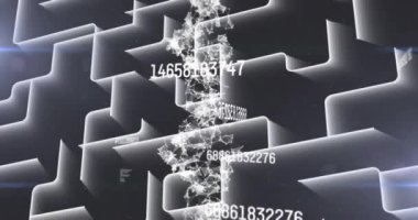 Beyaz çizgi üzerinde dönen DNA iplikçiklerinin animasyonu. Bilim ve araştırma konsepti dijital olarak oluşturulmuş video.