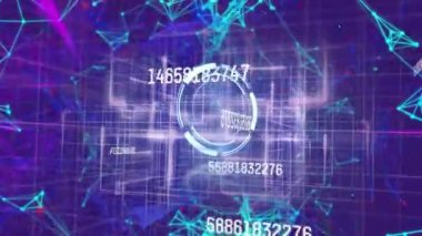 Yuvarlak tarayıcının dijital animasyonu ve bağlantı ağına karşı birden fazla değişen sayı. bilgisayar arayüzü ve ağ teknolojisi kavramı