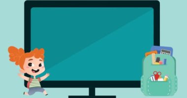 Yeşil arka planda okula dönüş metninin animasyonu. okul, eğitim ve öğrenim konsepti dijital olarak oluşturulmuş video.