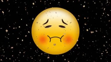 Siyah arka planda hasta yüz ifadelerine karşı düşen altın konfetilerin dijital animasyonu. ifade ve iletişim kavramı