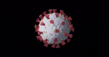 Siyah arka planda dönen covid-19 hücrenin dijital animasyonu. Coronavirus covid-19 salgın ve salgın konsepti
