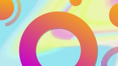 Pastel renkli arka plan üzerinde canlı renkli dairelerin animasyonu. desen, renk ve hareket konsepti dijital olarak oluşturulmuş video.