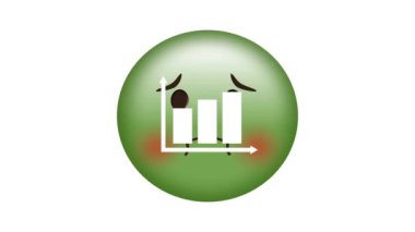 Beyaz arka planda yeşil hasta surat emojisi üzerine çubuk grafik simgesinin dijital animasyonu. ifade ve iletişim kavramı