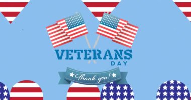 Gaziler Günü animasyonları. Amerikan bayraklarıyla ve bayrak kalpleriyle önce mavi, sonra beyaz. Vatanseverlik, bağımsızlık, ordu ve kutlama konsepti dijital olarak oluşturulmuş video.