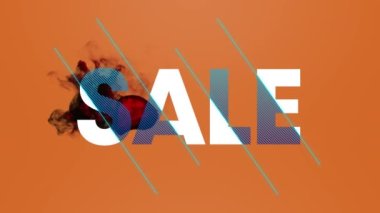 Satış metninin turuncu arka planda beyaz ve mavi harflerle canlandırılması. satış, perakende, tasarruf ve iletişim konsepti dijital olarak oluşturulmuş video.